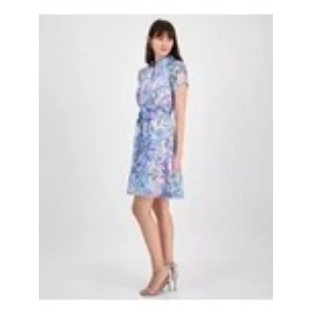Tahari ASL Women’s Shadow-Stripe Floral Print Belted Dress Size 4 - Picture 8 of 13